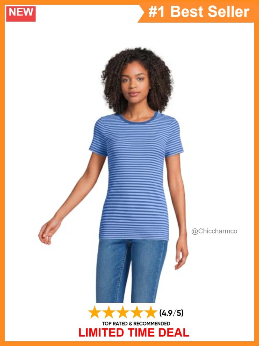 Ribbed Cotton Crew Neck Short Sleeve T-Shirt Classic Fit Tee